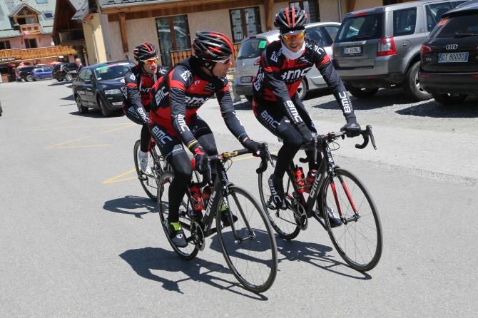 Cadel Evans and Steve Morabito (BMC) head out for a easy ride around Valloire