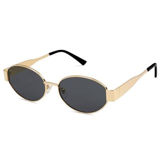 Sojos Retro Oval Sunglasses for Women Men Trendy Sun Glasses Classic Shades Uv400 Protection Sj1217 Gold/grey Lens