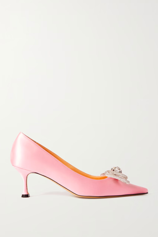 Barbiecore Hot Pink Trend 2023 | MACH & MACH Double Bow crystal-embellished satin pumps