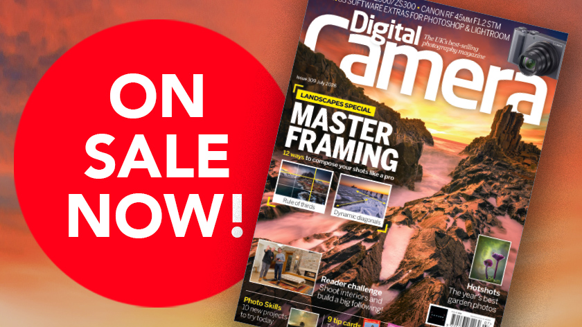 Front cover of issue 309 (July 2026) of Digital Camera World magazine and a red blob that reads 'On sale now!'
