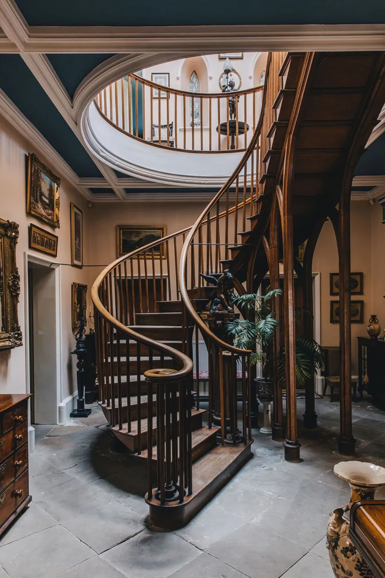The curving staircase at Calthwaite Hall
