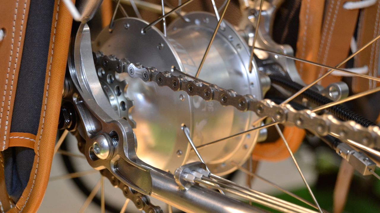 The Rohloff rear hub gear adds weight but is ideal for touring. The bike also features a built in LED dynamo lights