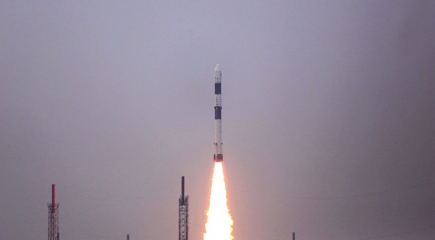 An Indian PSLV rocket lifts off Nov. 28, 2018 at 11:28 p.m. Eastern with ISRO&#039;s HysIS satellite and 30 secondary payloads.