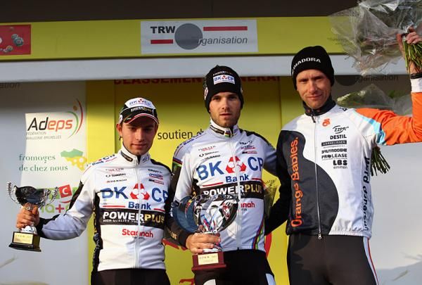 2012 Grand Prix de la R&eacute;gion Wallonne podium (L-R): Marcel Meisen, Niels Albert and Gerben de Knegt
