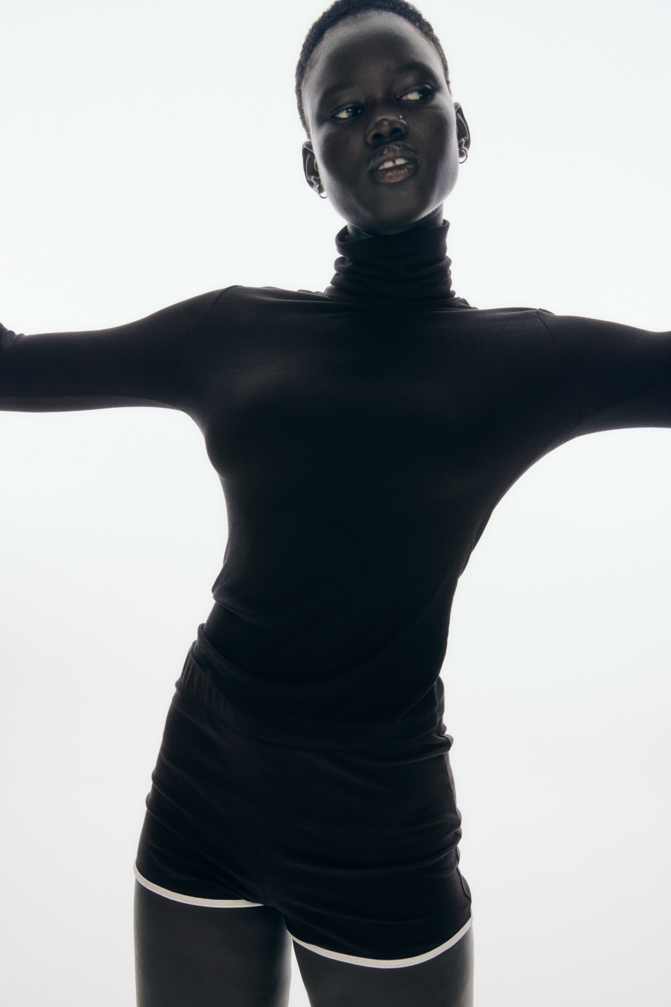 Ribbed Polo-Neck Top - Black