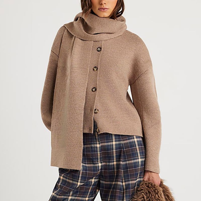 River Island , Beige Wrap Scarf Knitted Cardigan