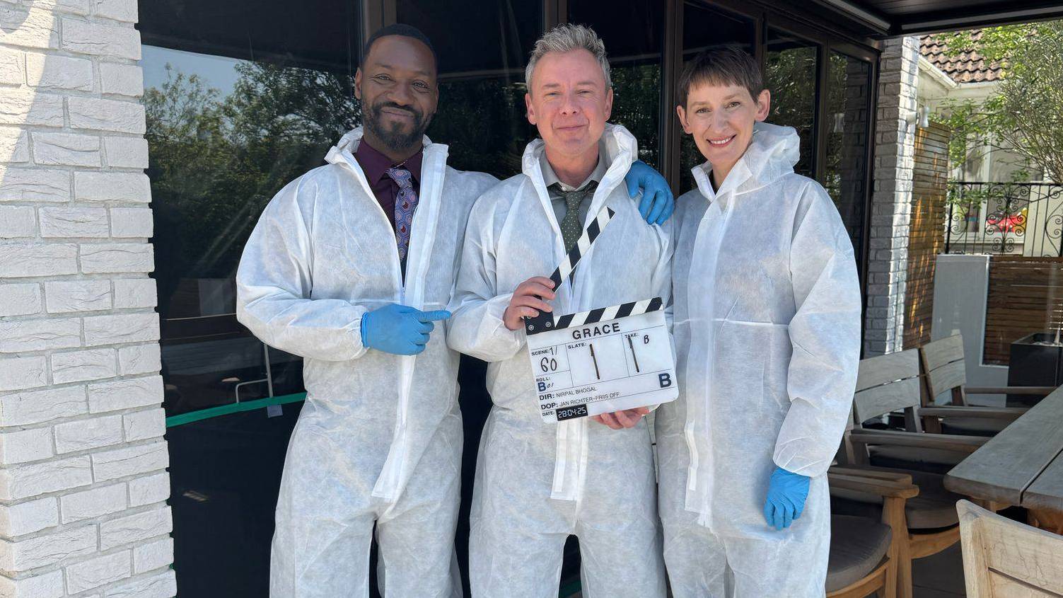 Grace season 6 cast filming scene one of new series in forensic suits