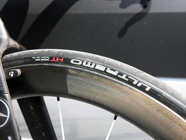 Fabian Cancellara's (Leopard-Trek) Bontrager Aeolus wheels are wrapped with Schwalbe Ultremo HT tubular tires.