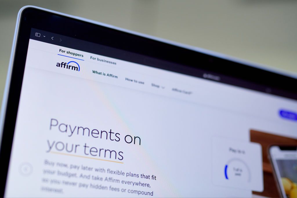 closeup of Affirm&#039;s buy now, pay later website on a laptop