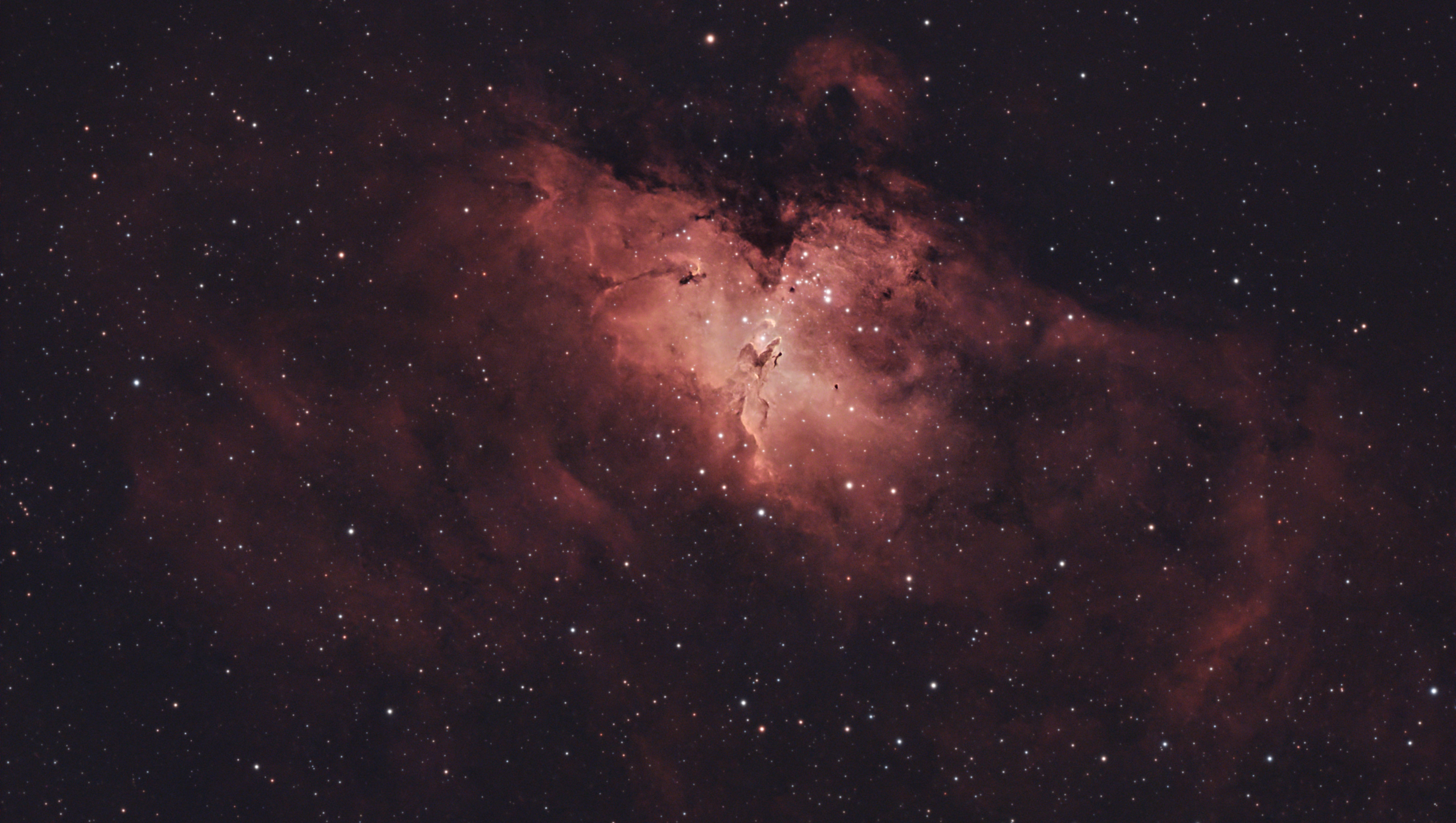 A photograph of the Eagle Nebula, taken with the Dwarf III smart telescope, processed in Pixinsight