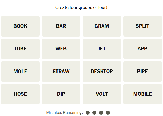 The New York Times Connections puzzle on January 10, 2025