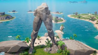 The broken statue of the Foundation in Fortnite