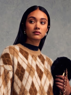 Model wearing designer clothes