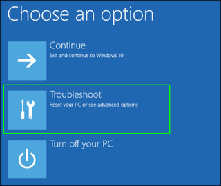 click troubleshoot in advanced startup options
