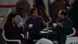 Seinfeld characters eating Non Fat Yogurt in Seinfeld