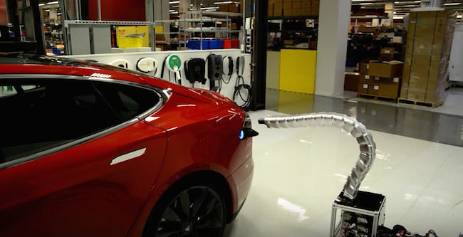 Tesla&#039;s snake robot charger.