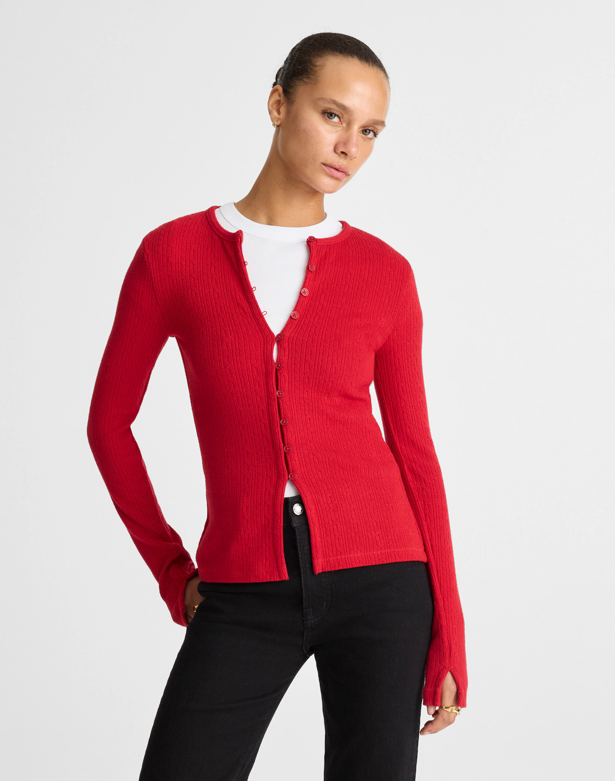 Pointelle Cutaway Cardigan