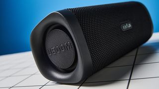 A black EarFun UBoom L wireless Bluetooth speaker