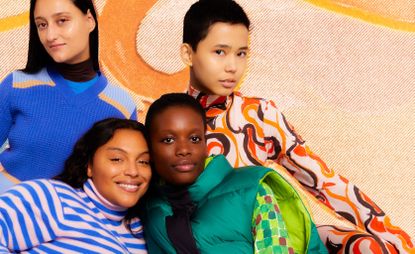 Two women in Uniqlo Marni on colourful background