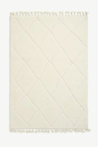 Made.com deep pile cream rug with tassels 