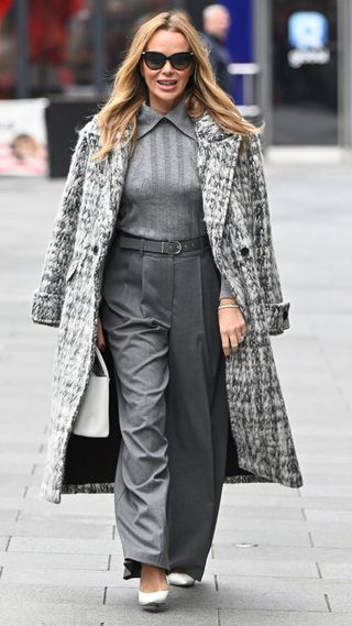 Amanda Holden wearing all grey outfit