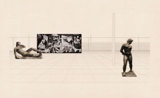 Interior perspective of Museum for a Small City, 1942–43, by Mies van der Rohe.