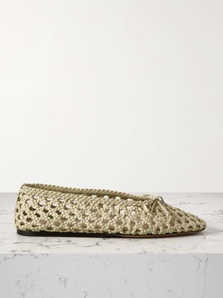 Regency Bow-Embellished Woven Leather Ballet Flats