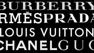 Burberry/Hermes/Prada/Louis Vuitton/Chanel/Gucci logos on a black background 