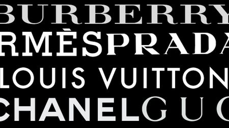 Burberry/Hermes/Prada/Louis Vuitton/Chanel/Gucci logos on a black background 