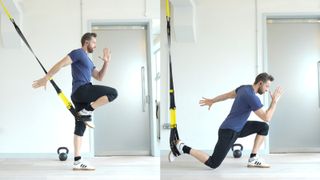 Niko Algieri demonstrates two positions of the TRX lunge