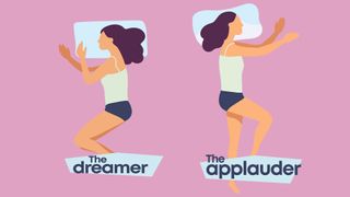 Illustrations of two side sleepers, one in 'Dreamer' position, other 'Applauder' position