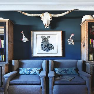 dark living room with animal theme
