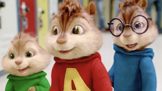 A still from the 2007 movie Alvin and the Chipmunks, showing the three chipmunks, Alvin, Simon and Theodore.