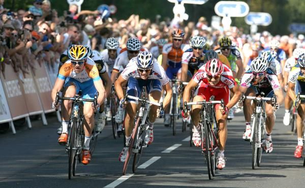 Chris Sutton (Garmin-Slipstream) swoops to victory in the opening stage of the Tour of Britain