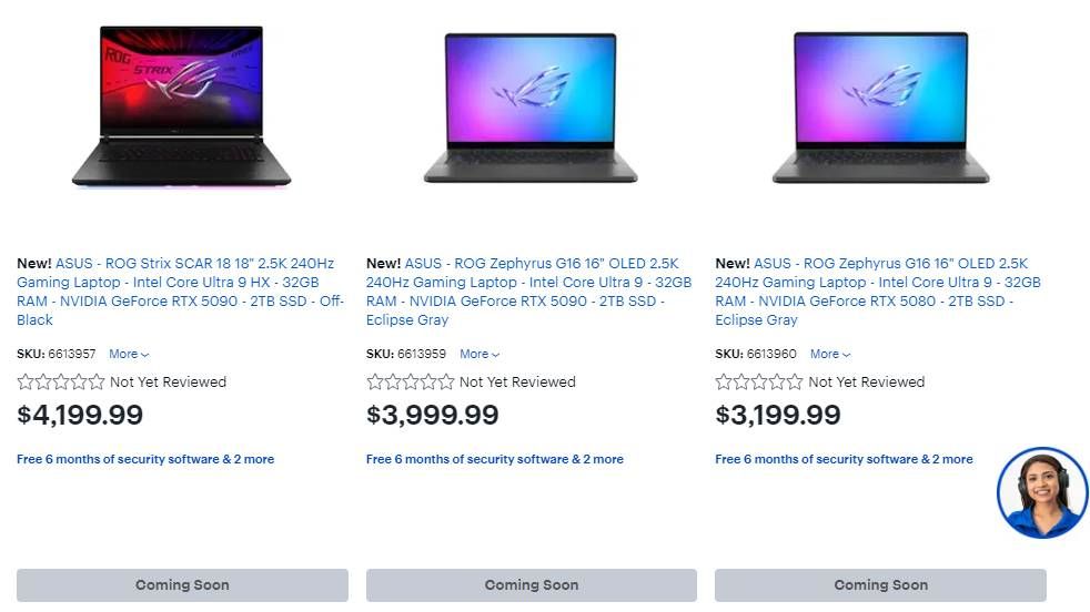 Best Buy RTX 50-series laptops listing page
