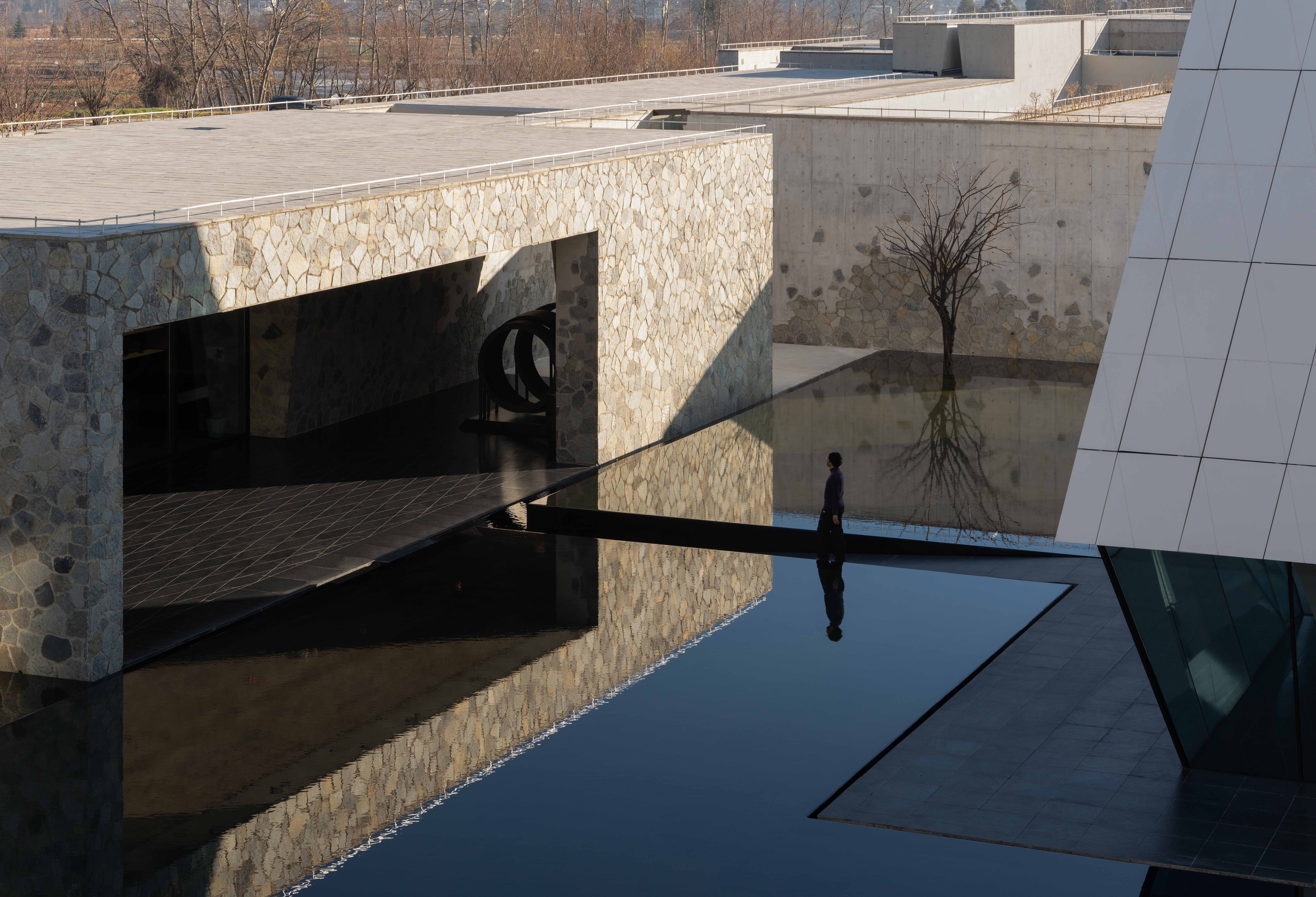 Diageo distillery, a group of buildings looking abstractly geometric