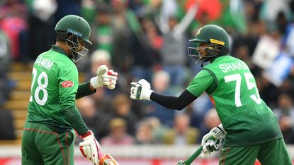 Bangladesh batsmen Tamim Iqbal and Shakib Al Hasan in action against the West Indies