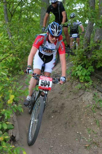Corey Coogan-Cisek (Maplelag/Paramount) negotiates the singletrack