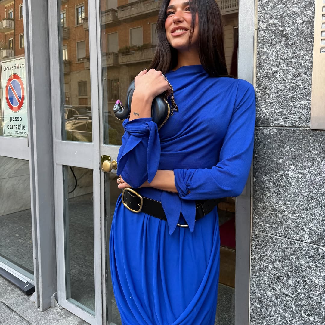 Dua Lipa pulled off the cobalt blue 2026 color trend in a vibrant Chlo&amp;eacute; dress