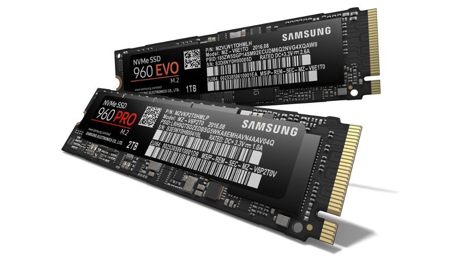Two Samsung SSDs on white background