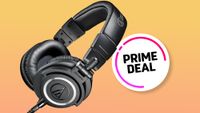 Audio-Technica ATH-M50X product image on a warm gradient with 'Prime Deal' roundel 