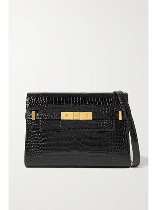 SAINT LAURENT, Manhattan small croc-effect patent-leather shoulder bag