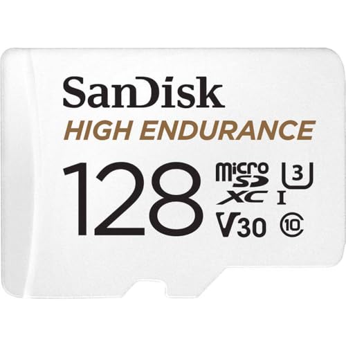 Sandisk 128gb High Endurance Microsdxc Card for Ip Cams &amp;amp; Dash Cams + Sd Adapter Up to 10,000 Hours Full Hd / 4k Videos Up to 100 Mb/s Uhs-I Class 10 U3 V30