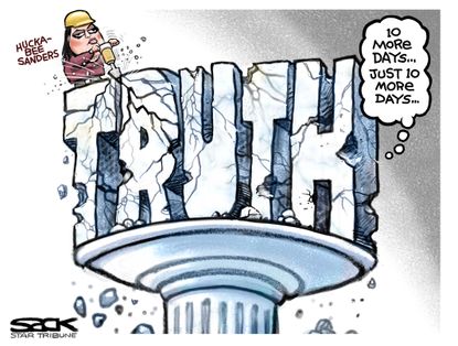 Political Cartoon U.S. Sarah Sanders Truth Drill Press Secretary