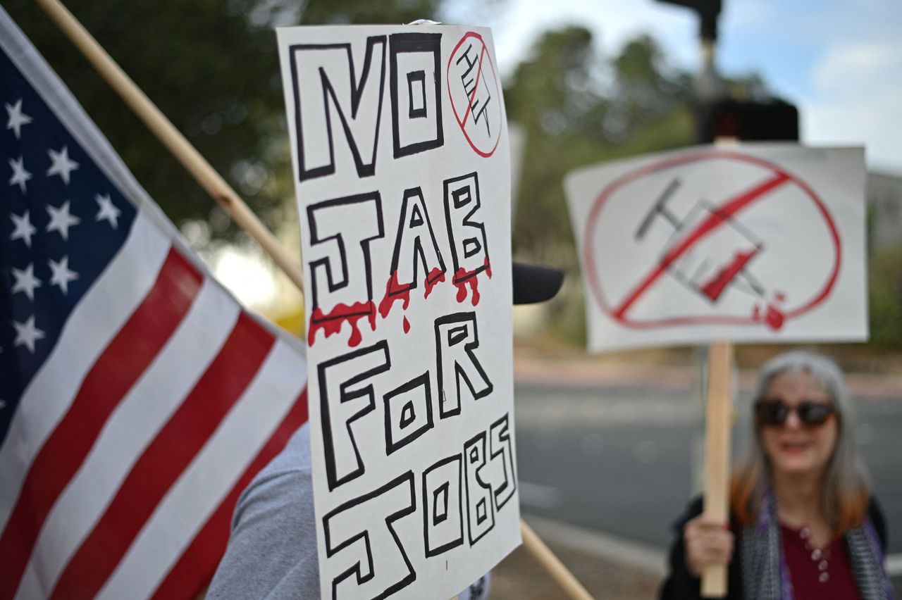 An anti-vaccine mandate protest in California in November 2021