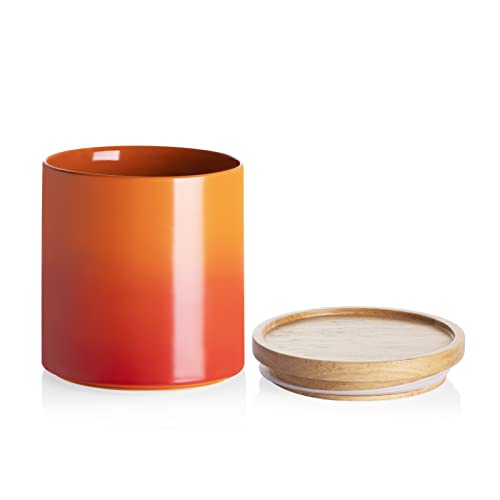 Sweejar Ceramic Food Storage Jar, Stackable Kitchen Canisters, Containers With Airtight Seal Wooden Lid for Serving Ground Coffee, Tea, Sugar, Salt and More - 16 Fl Oz (gradient Orange)