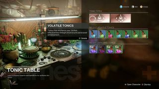 Destiny 2 Revenant Tonic table menu