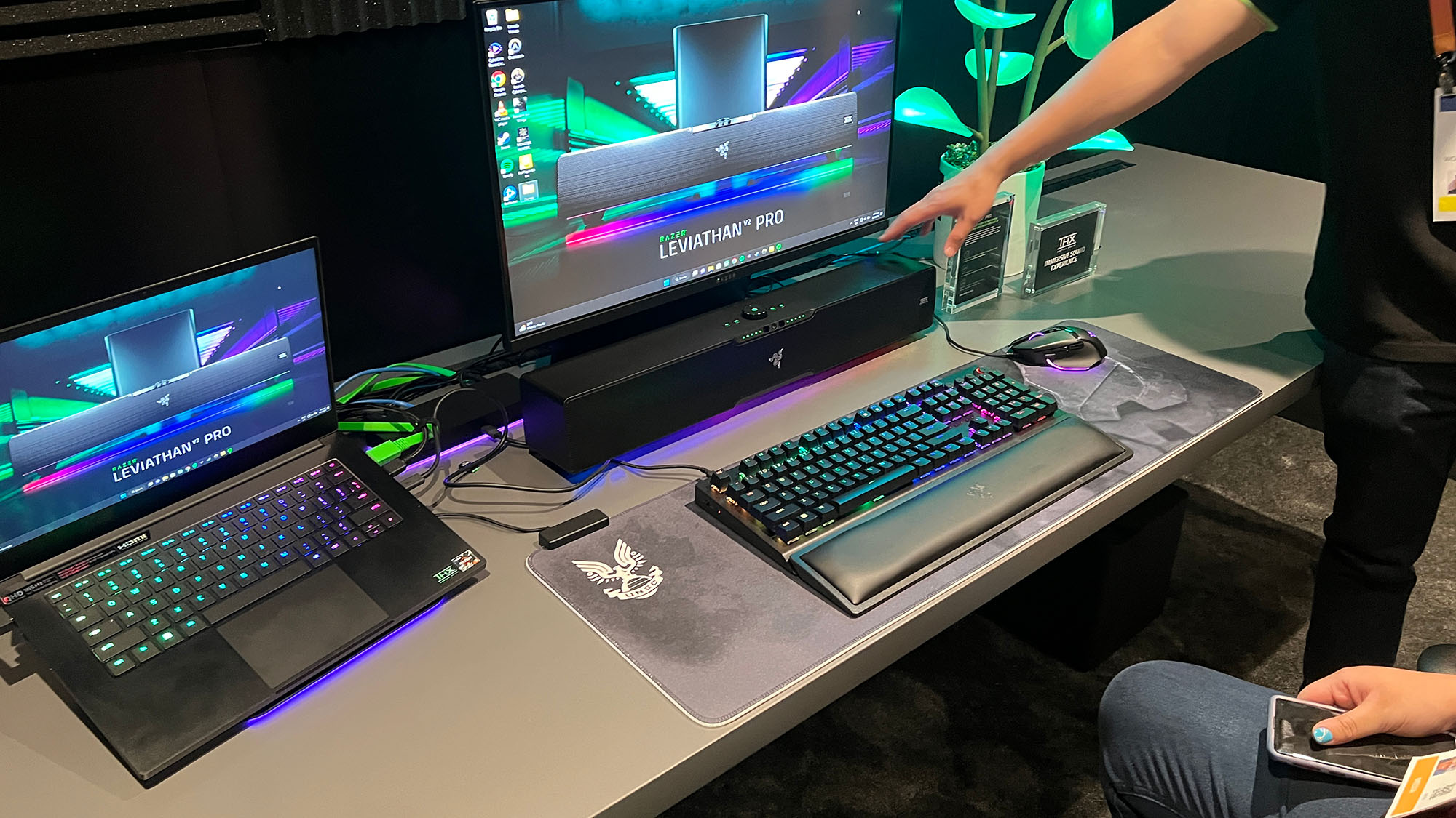 A Razer Leviathan V2 Pro on a desk