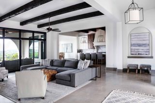 Monochrome rustic living room in modern Texas Home