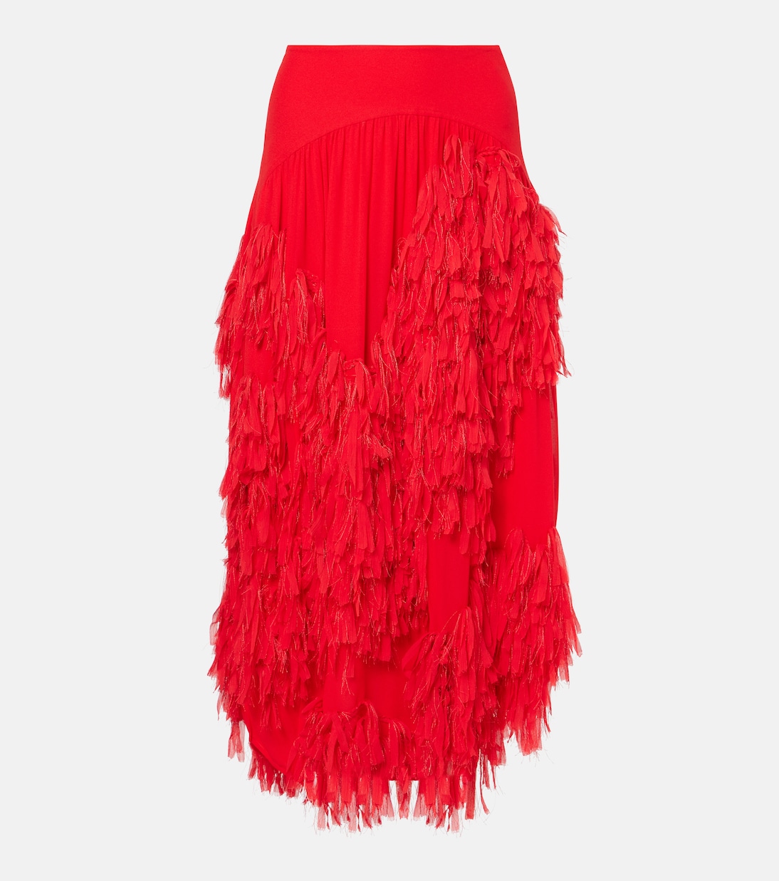 Draped Chiffon Midi Skirt in Red - Xu Zhi